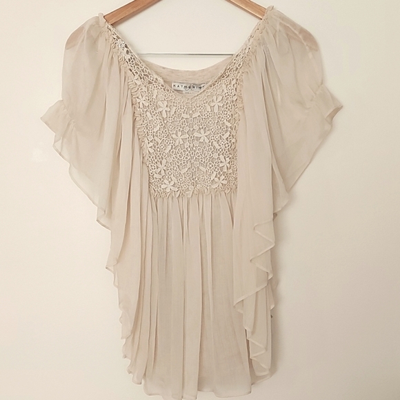 NWT Anthropologie Katherine Top with Crochet Detail Ivory Size 0 - Picture 1 of 8